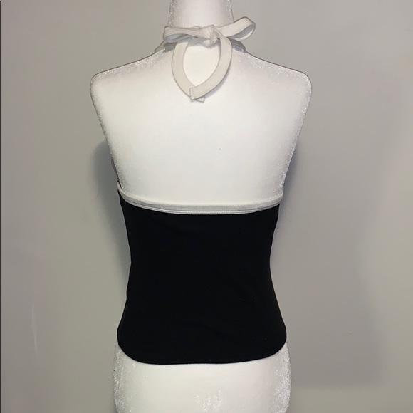 Black and white cross front, tie back halter top - Picture 2 of 2